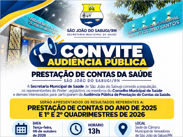 São João do Sabugi realiza Audiência Pública de Prestação de Contas da Saúde nesta terça-feira